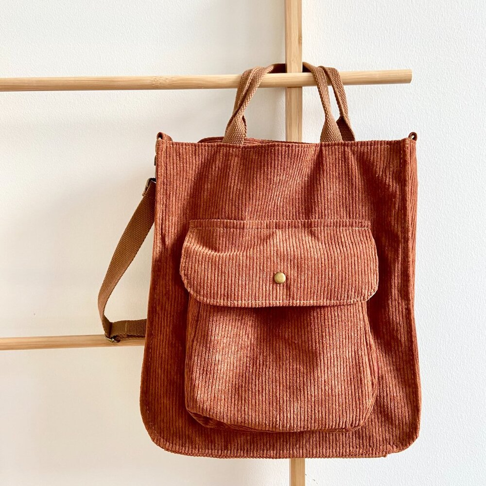 Corduroy Tote Bag with magnetic closure| Retro tote bag | Cute Tote Bag Capsule - Picture 5 of 15